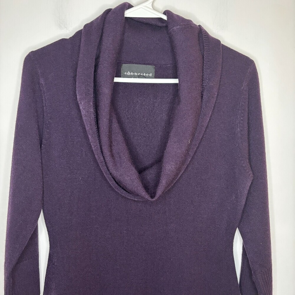 CONNECTED Petite NEW Sweater Dress Womens PM Purple Cowl Knit Stretch 3/4 Sleeve
